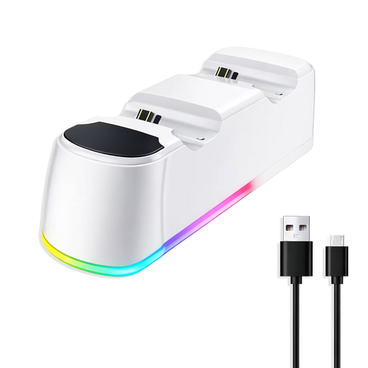 Base de Carga Dual PS4 RGB Blanca — Cargador 2 Controles PlayStation 4 Slim y Pro