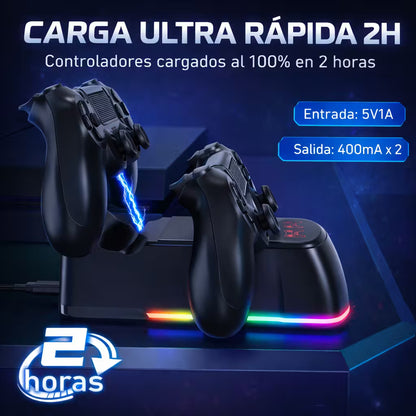 Base de Carga Dual PS4 RGB Blanca - Cargador 2 Controles PlayStation 4 Slim Pro