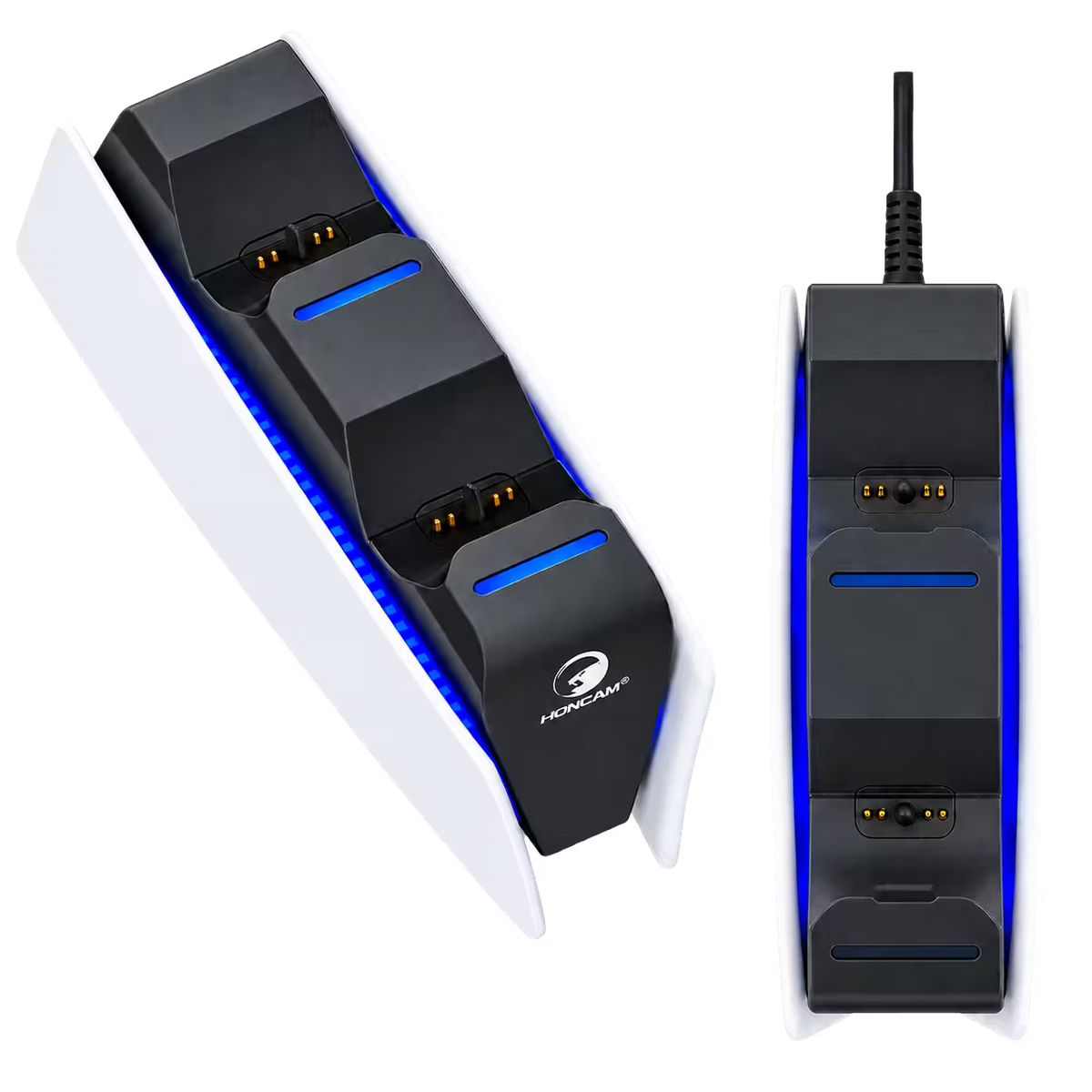 Base Cargadora HONCAM PS5 DualSense Blanca - Carga Dual LED Azul Tri-Protección Type-C