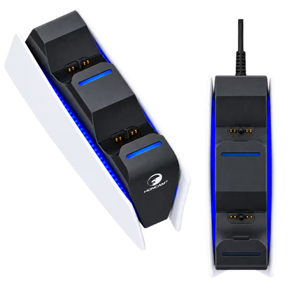 Base Cargadora HONCAM PS5 DualSense Blanca - Carga Dual LED Azul Tri-Protección Type-C