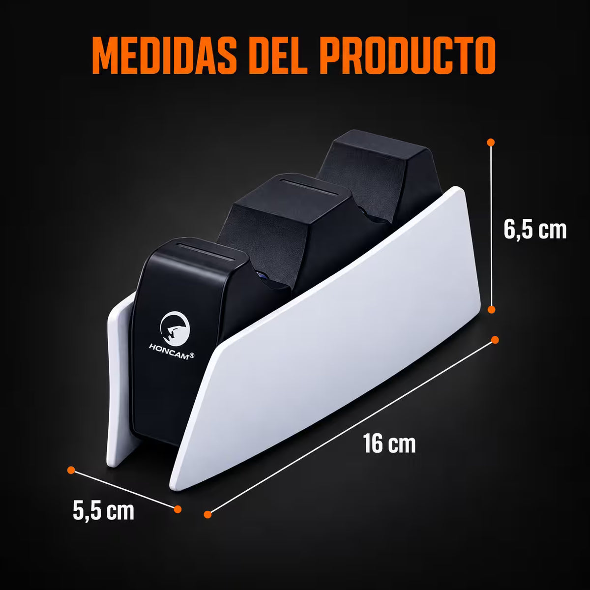Base Cargadora HONCAM PS5 DualSense Blanca - Carga Dual LED Azul Tri-Protección Type-C