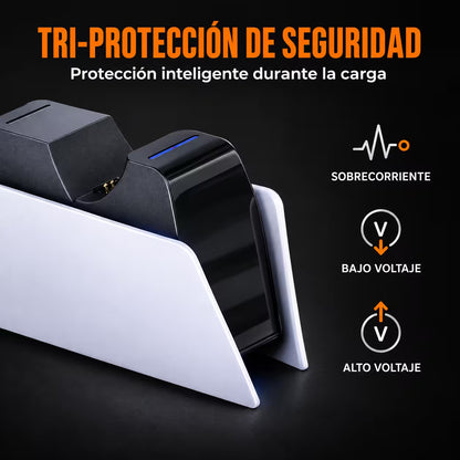 Base Cargadora HONCAM PS5 DualSense Blanca - Carga Dual LED Azul Tri-Protección Type-C