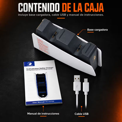 Base Cargadora HONCAM PS5 DualSense Blanca - Carga Dual LED Azul Tri-Protección Type-C