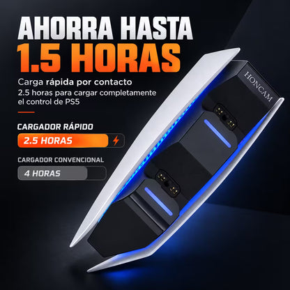 Base Cargadora HONCAM PS5 DualSense Blanca - Carga Dual LED Azul Tri-Protección Type-C