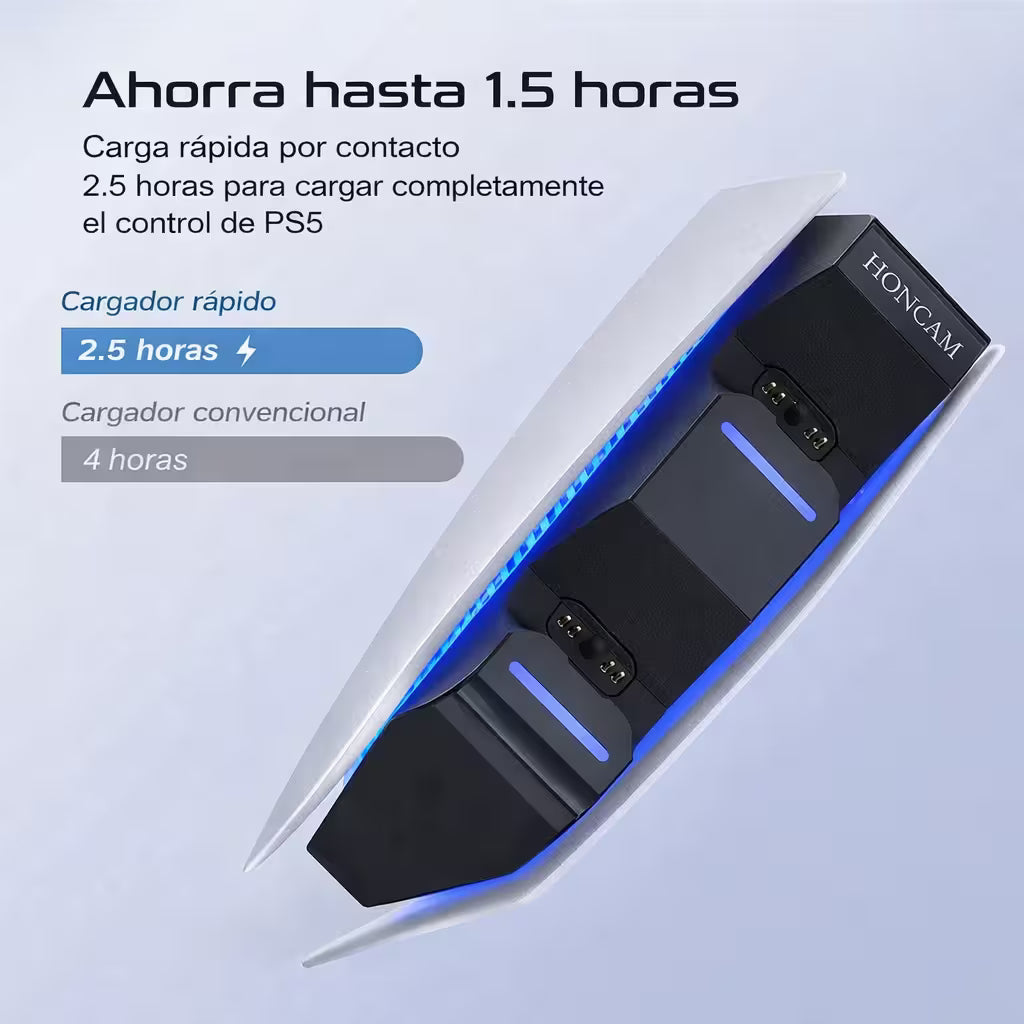 Base Cargadora HONCAM PS5 DualSense Blanca - Carga Dual LED Azul Tri-Protección Type-C