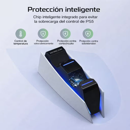 Base Cargadora HONCAM PS5 DualSense Blanca - Carga Dual LED Azul Tri-Protección Type-C