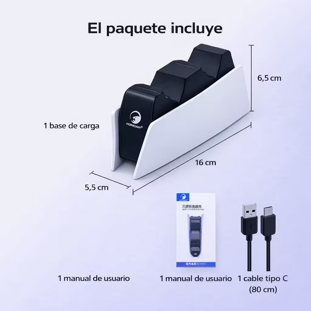 Base Cargadora HONCAM PS5 DualSense Blanca - Carga Dual LED Azul Tri-Protección Type-C