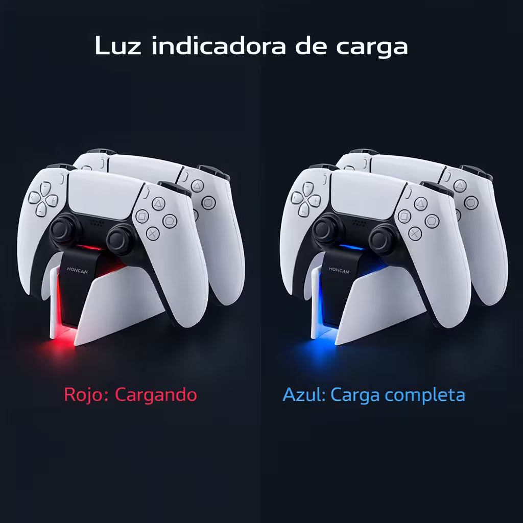 Base Cargadora HONCAM PS5 DualSense Blanca - Carga Dual LED Azul Tri-Protección Type-C