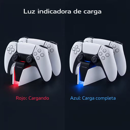 Base Cargadora HONCAM PS5 DualSense Blanca - Carga Dual LED Azul Tri-Protección Type-C