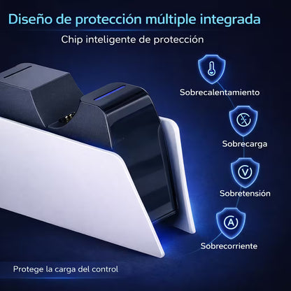 Base Cargadora HONCAM PS5 DualSense Blanca - Carga Dual LED Azul Tri-Protección Type-C