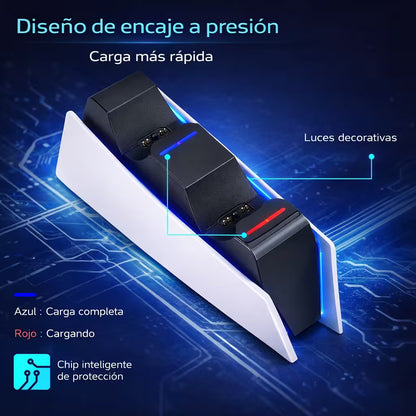 Base Cargadora HONCAM PS5 DualSense Blanca - Carga Dual LED Azul Tri-Protección Type-C