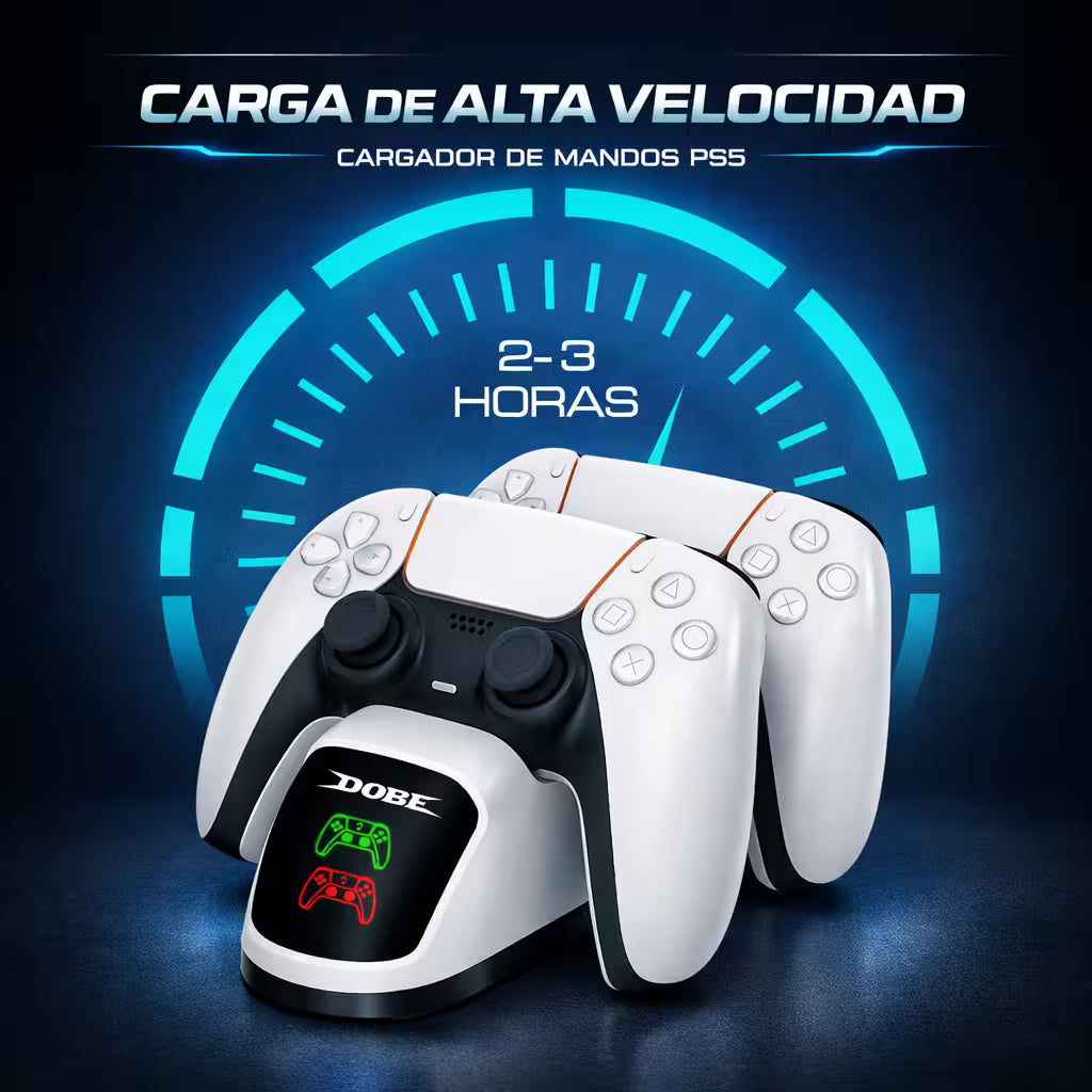 Base de Carga Rápida DOBE PS5 - Cargador Dual Controles DualSense PlayStation 5