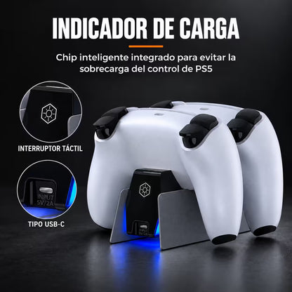 Base Cargadora HONCAM PS5 DualSense Gris - Carga Dual LED Azul Tri-Protección Type-C