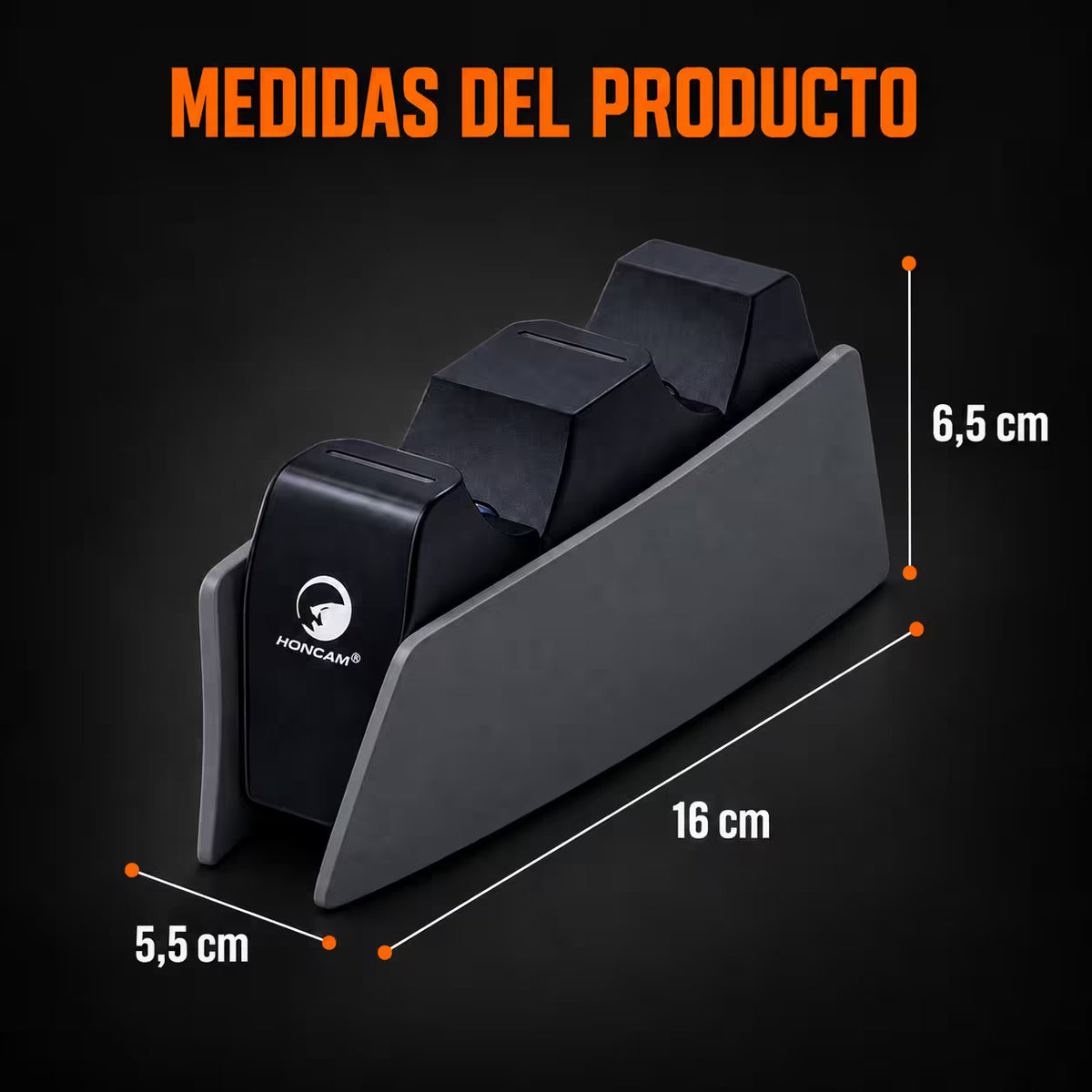 Base Cargadora HONCAM PS5 DualSense Gris - Carga Dual LED Azul Tri-Protección Type-C