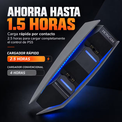 Base Cargadora HONCAM PS5 DualSense Gris - Carga Dual LED Azul Tri-Protección Type-C