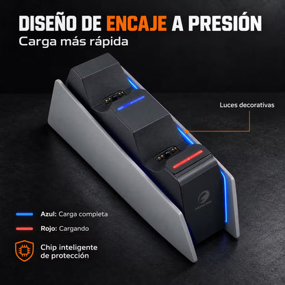 Base Cargadora HONCAM PS5 DualSense Gris - Carga Dual LED Azul Tri-Protección Type-C