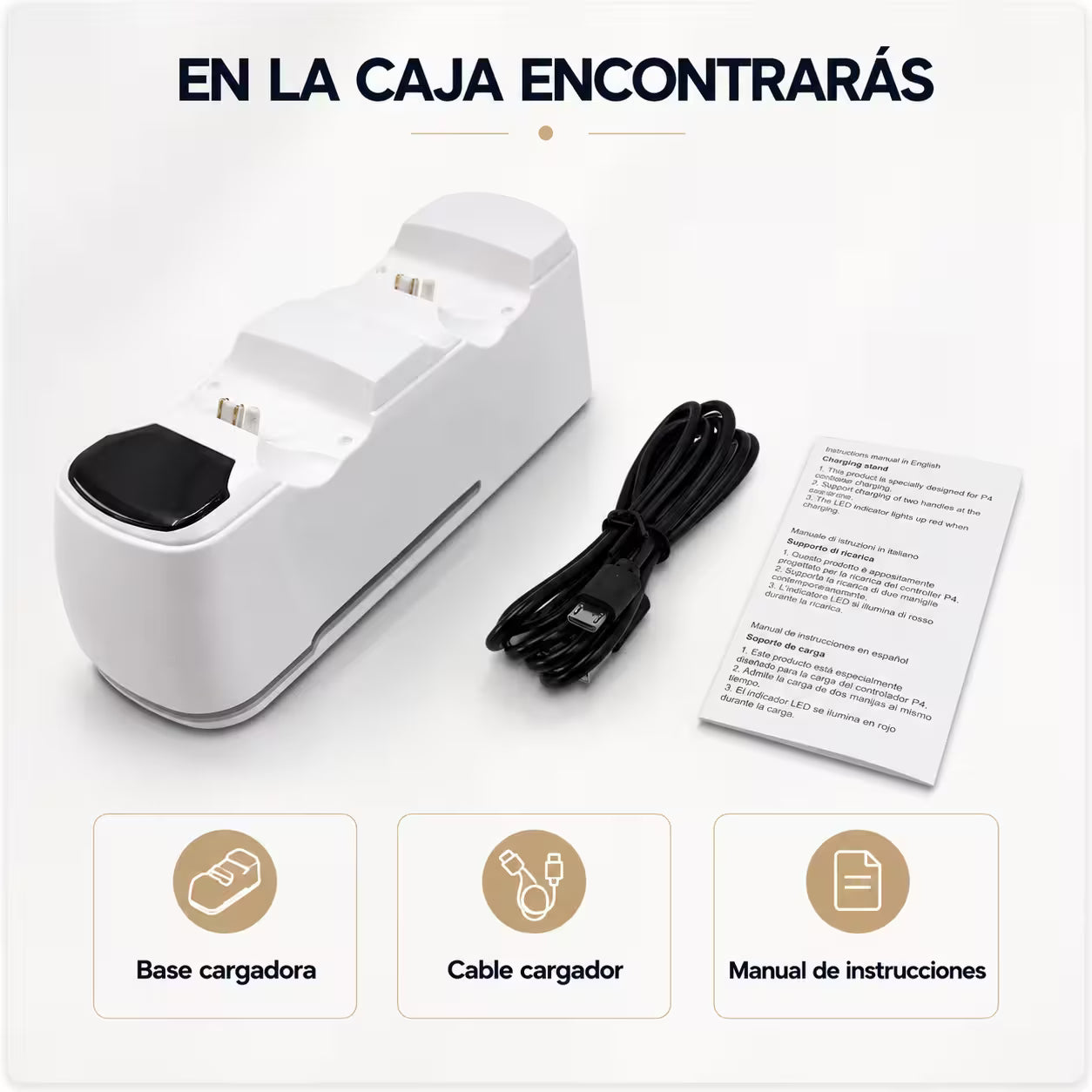 Base de Carga Dual PS4 RGB Blanca — Cargador 2 Controles PlayStation 4 Slim y Pro