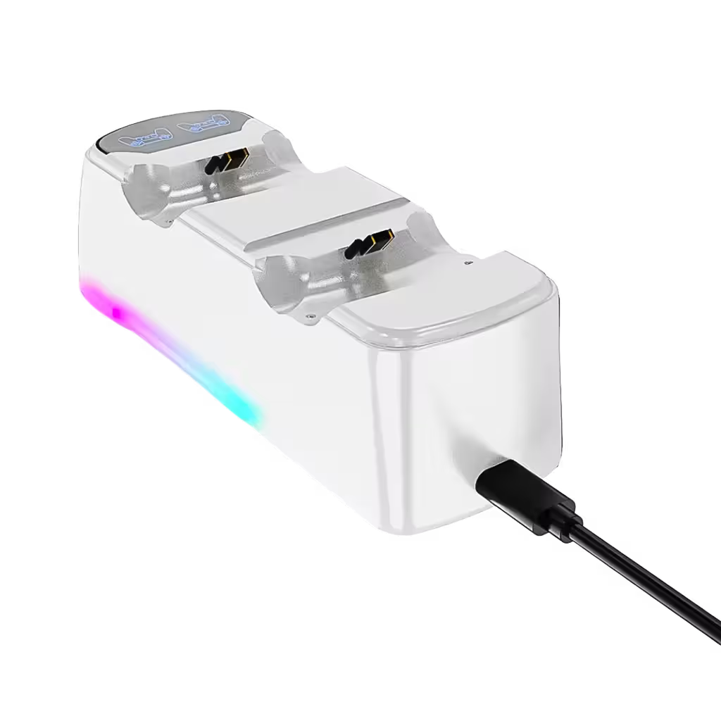 Base de Carga Dual PS4 RGB Blanca — Cargador 2 Controles PlayStation 4 Slim y Pro