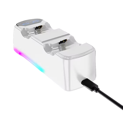 Base de Carga Dual PS4 RGB Blanca — Cargador 2 Controles PlayStation 4 Slim y Pro