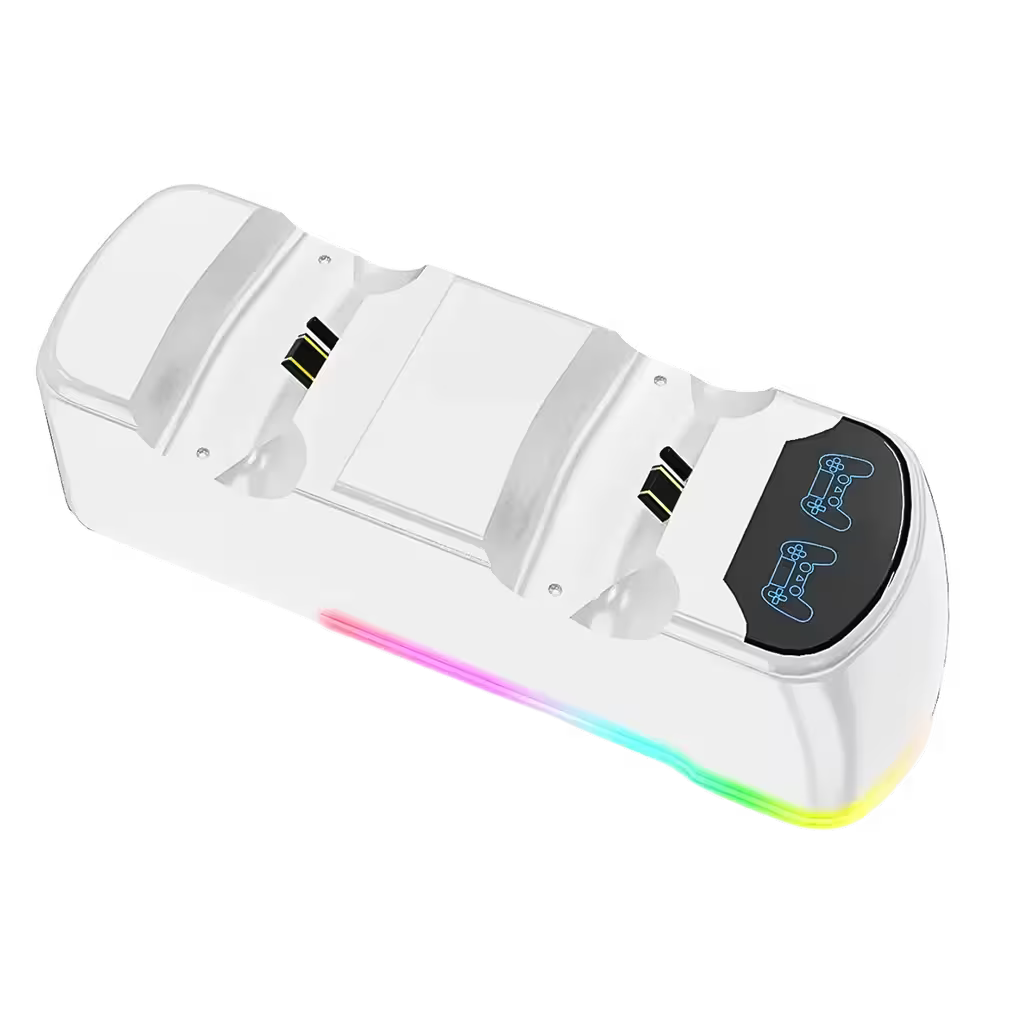 Base de Carga Dual PS4 RGB Blanca — Cargador 2 Controles PlayStation 4 Slim y Pro
