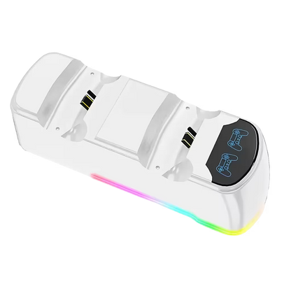 Base de Carga Dual PS4 RGB Blanca — Cargador 2 Controles PlayStation 4 Slim y Pro