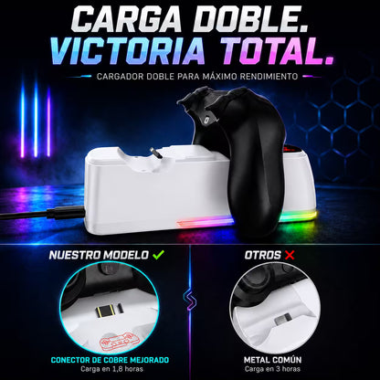 Base de Carga Dual PS4 RGB Blanca — Cargador 2 Controles PlayStation 4 Slim y Pro