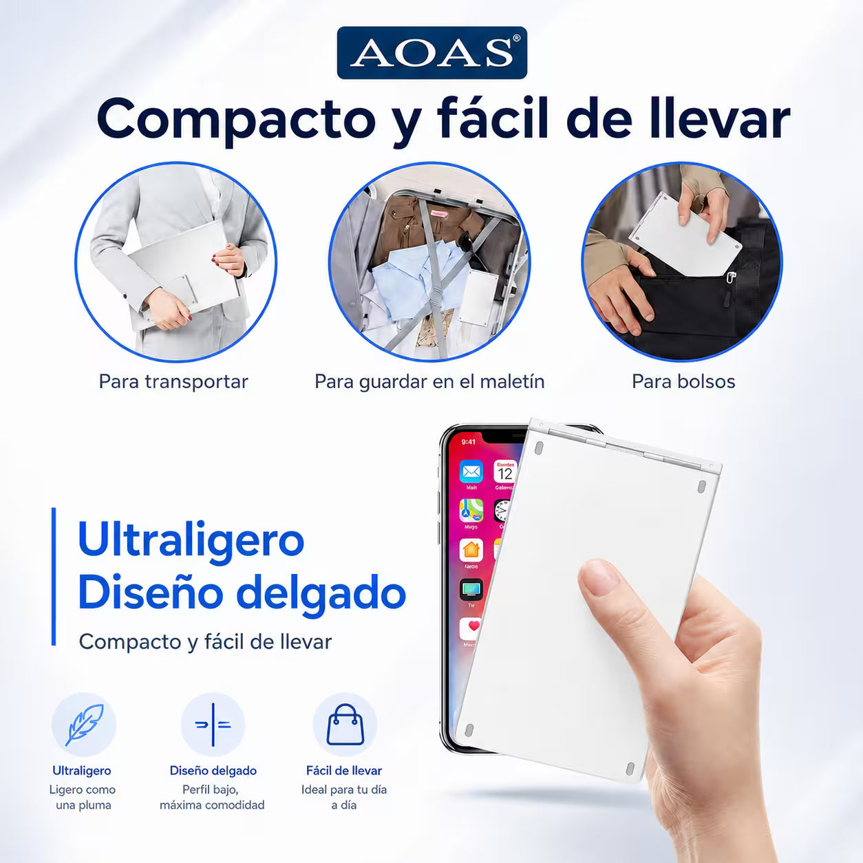 Teclado Plegable Bluetooth AOAS A-1006 Blanco - Inalámbrico Portátil QWERTY