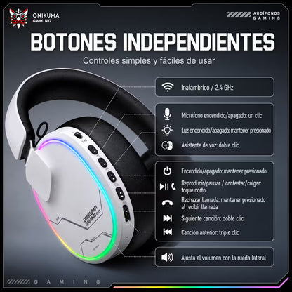Audífonos Gamer Inalámbricos Onikuma GT836 Blanca | 4 en 1 | 60H Batería | PS5, PC, Switch, Móvil