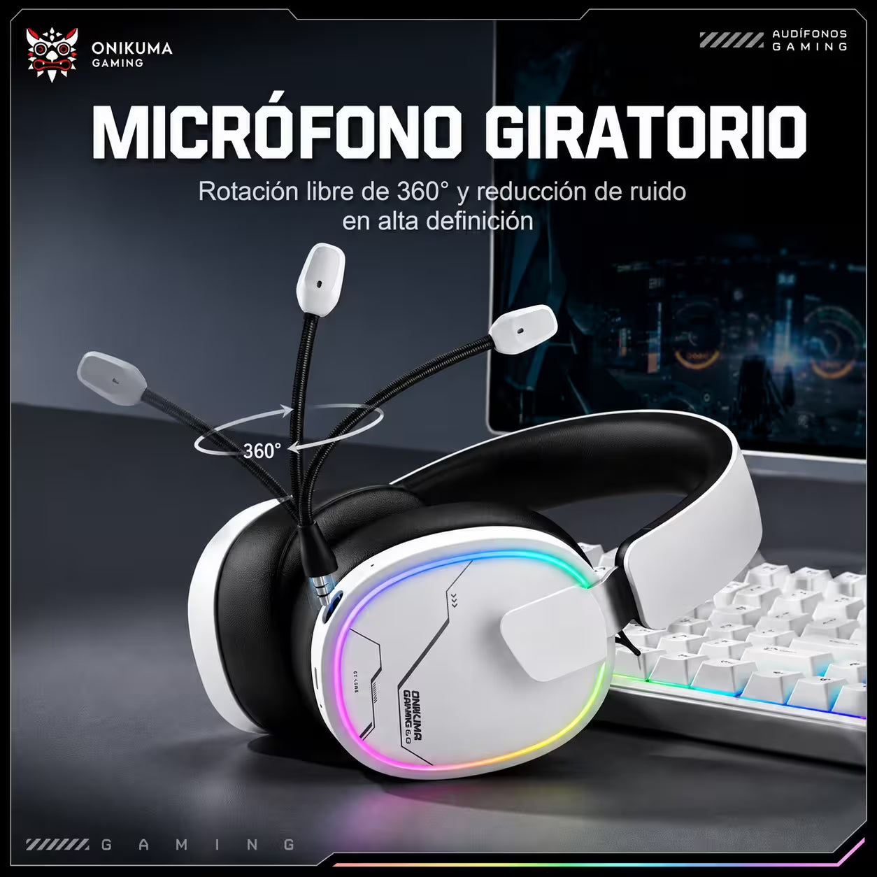 Audífonos Gamer Inalámbricos Onikuma GT836 Blanca | 4 en 1 | 60H Batería | PS5, PC, Switch, Móvil