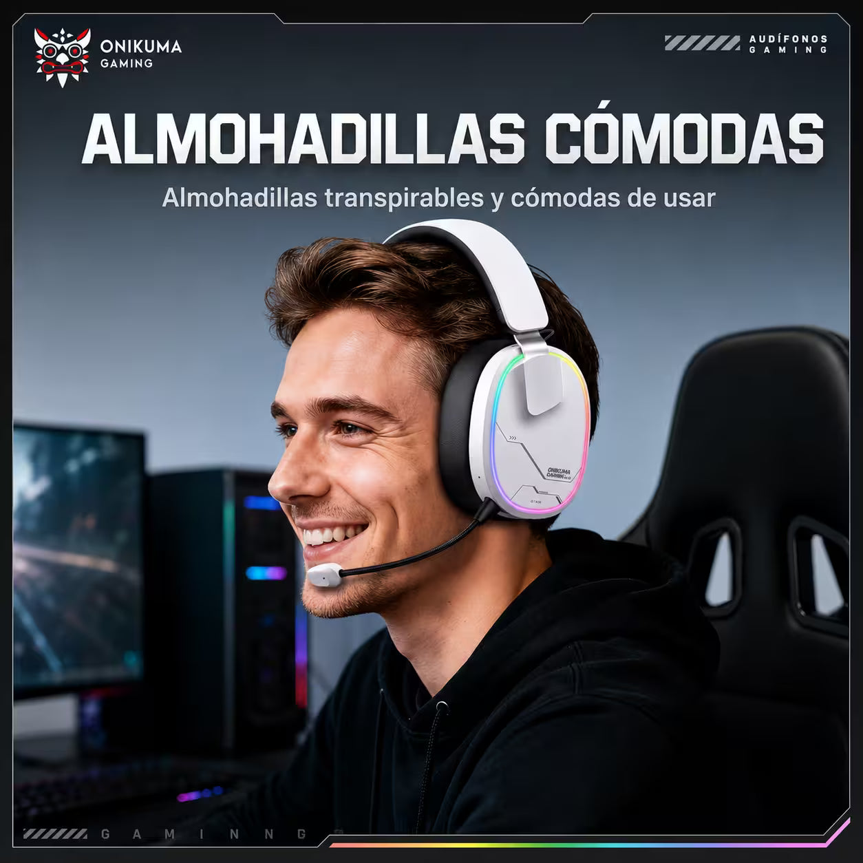 Audífonos Gamer Inalámbricos Onikuma GT836 Blanca | 4 en 1 | 60H Batería | PS5, PC, Switch, Móvil