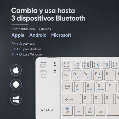 Teclado Plegable Bluetooth AOAS A-1006 Blanco - Inalámbrico Portátil QWERTY