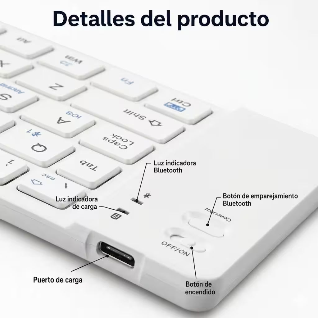 Teclado Plegable Bluetooth AOAS A-1006 Blanco - Inalámbrico Portátil QWERTY