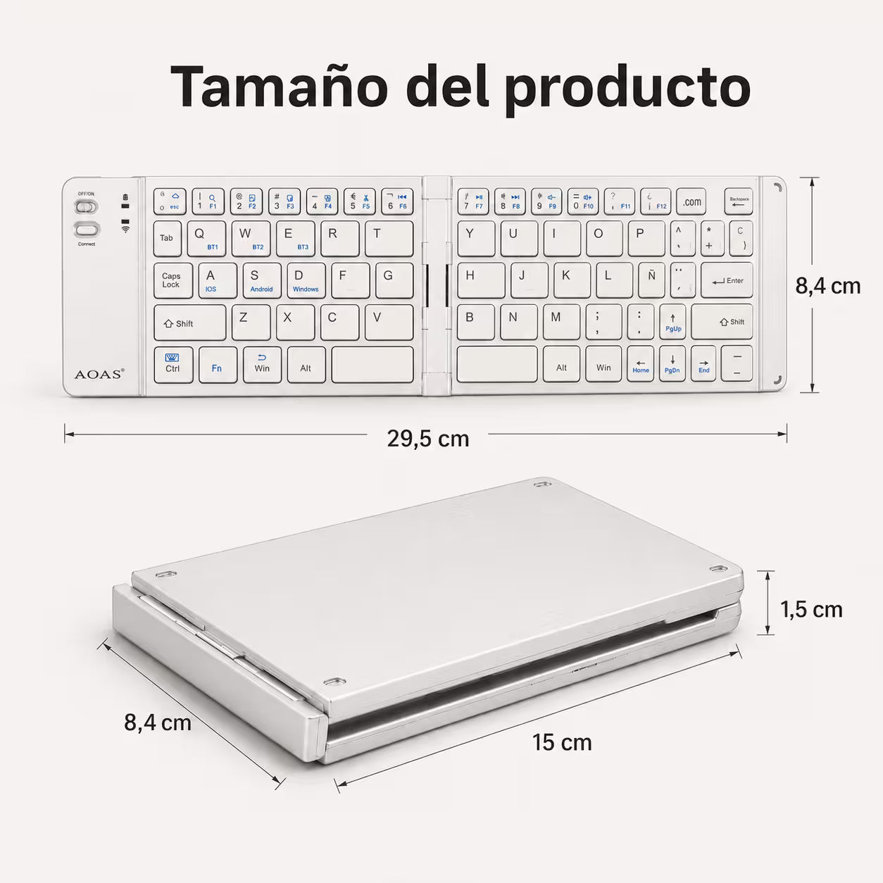 Teclado Plegable Bluetooth AOAS A-1006 Blanco - Inalámbrico Portátil QWERTY