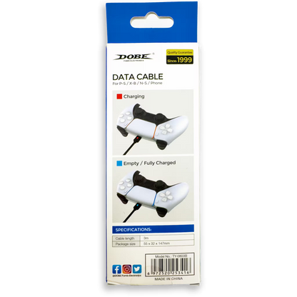 CABLE DE CARGA RÁPIDA Y TRANSMISIÓN DE 3 METROS (MULTI-COMPATIBLE) DOBE | PLAY 5 -XBOX SERIES - NINTENDO SWITCH - CELULAR