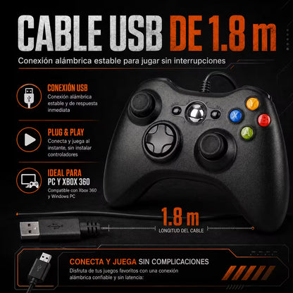 Cable USB de 1,8 m del control para Xbox 360 y PC.