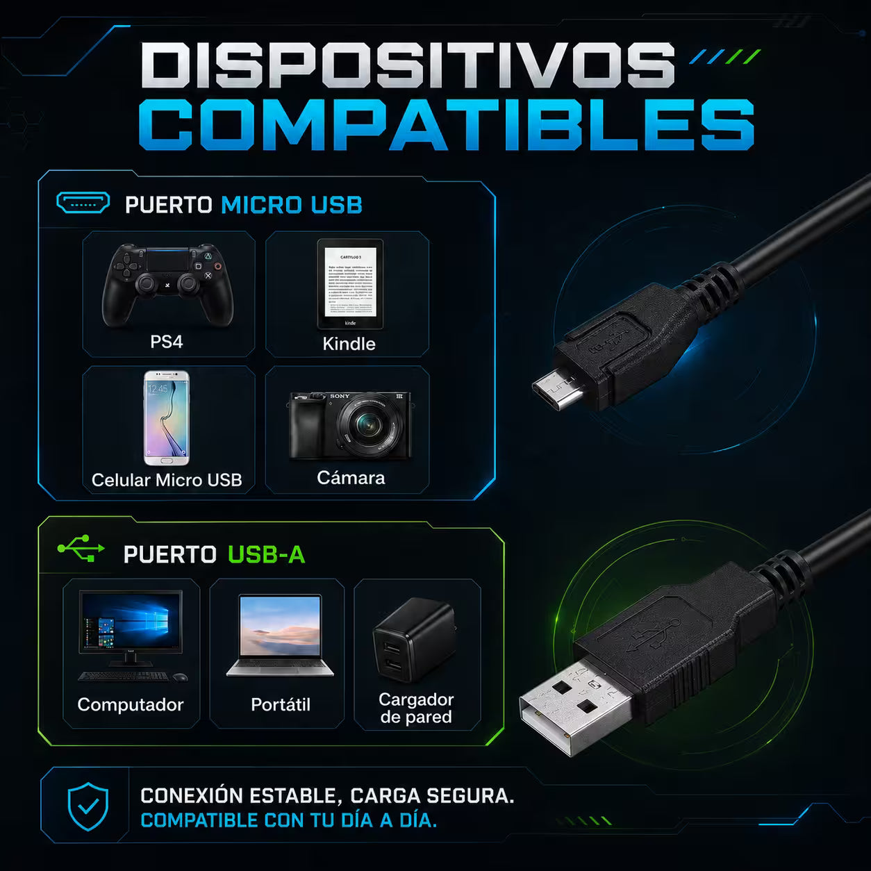 Cable de Datos y Carga USB Alta Resistencia DOBE | Compatible PS4 y Xbox One