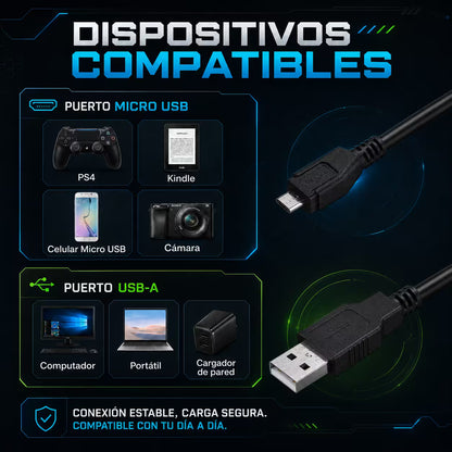 Cable de Datos y Carga USB Alta Resistencia DOBE | Compatible PS4 y Xbox One