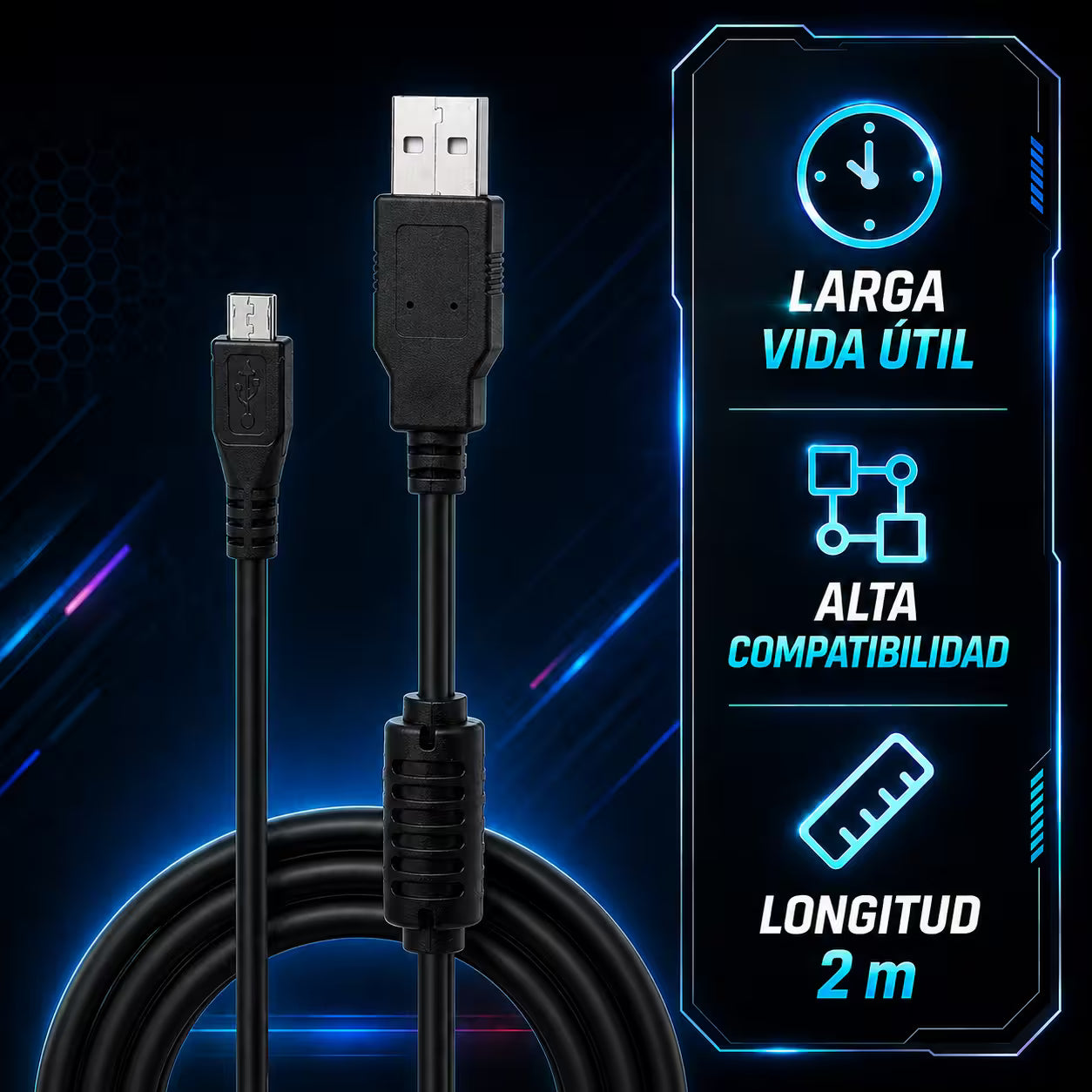 Cable de Datos y Carga USB Alta Resistencia DOBE | Compatible PS4 y Xbox One