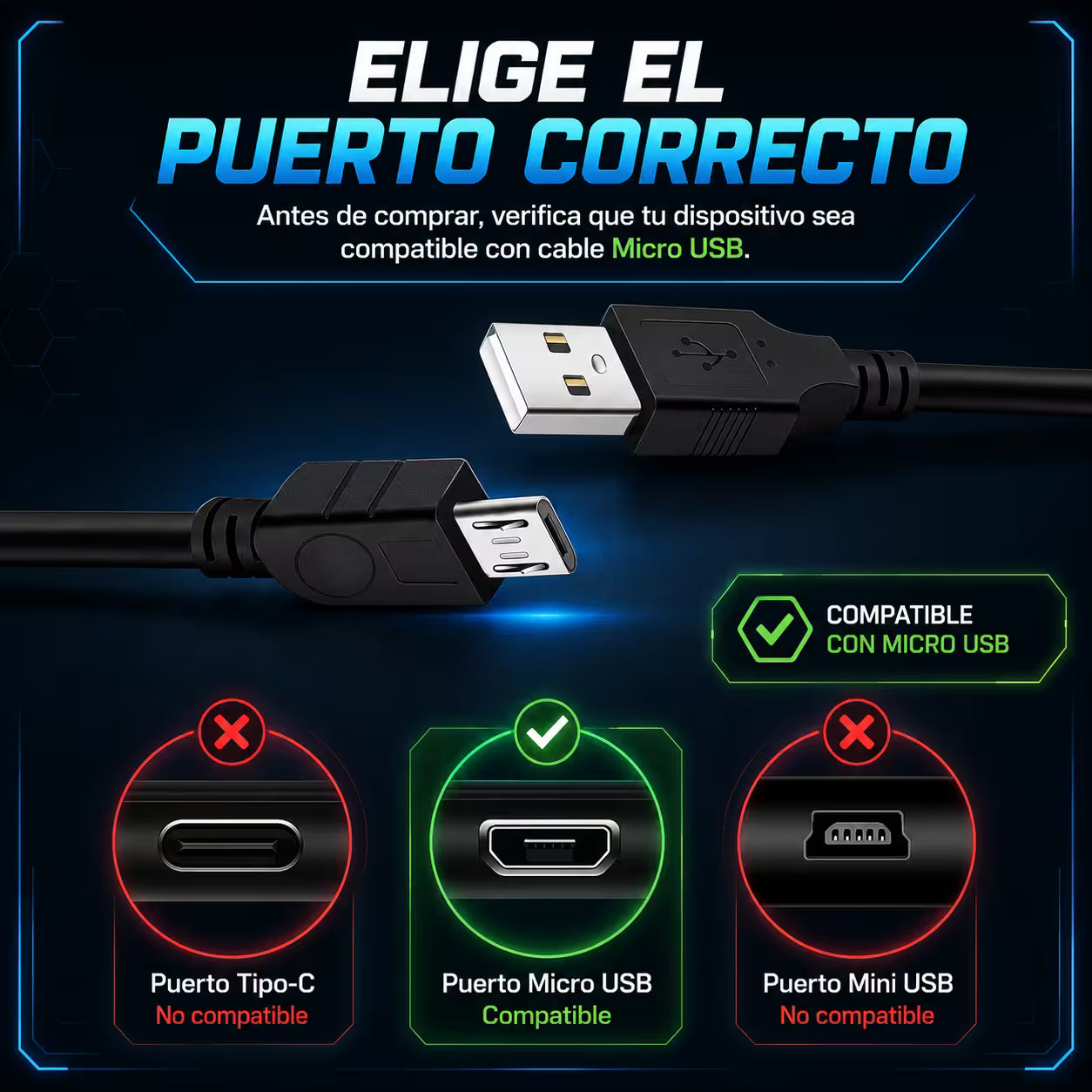 Cable de Datos y Carga USB Alta Resistencia DOBE | Compatible PS4 y Xbox One