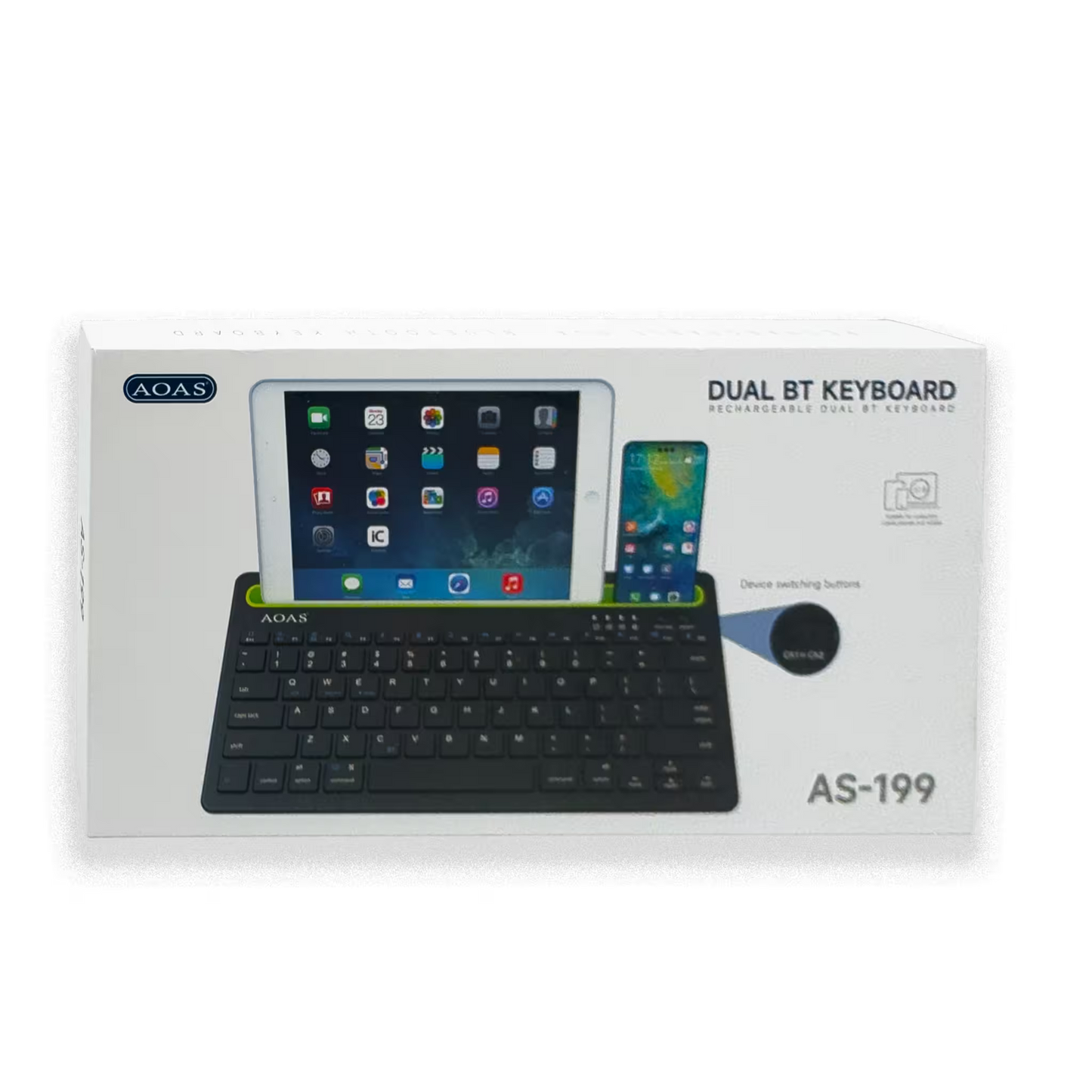 Teclado Inalámbrico Bluetooth Tipo C AOAS AS-199 | Dual Mode, Recargable y Multidispositivo para Tablet/Laptop | NEGRO