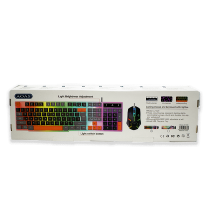 Combo Teclado Mouse Gamer RGB AOAS A-1020 Negro - LED Multicolor DPI Ajustable USB