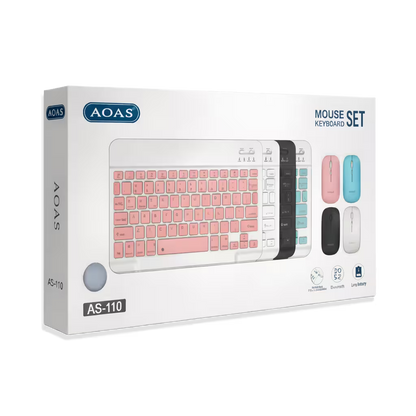 Combo Teclado Mouse AOAS AS-110 Rosado - Bluetooth 5.2 Teclado Recargable Type-C con Ñ