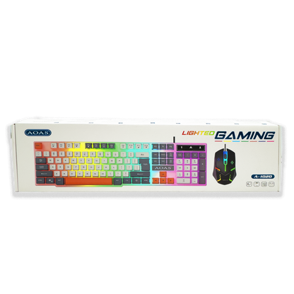 Combo Teclado Mouse Gamer RGB AOAS A-1020 Negro - LED Multicolor DPI Ajustable USB