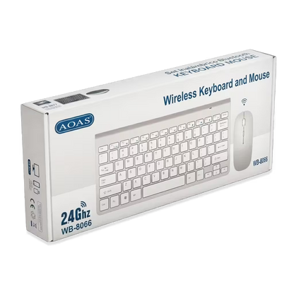 Combo Teclado Mouse Inalámbrico AOAS WB-8066 Blanco - Slim 2.4G Ergonómico 10m