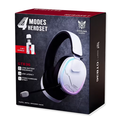 Audífonos Gamer Inalámbricos Onikuma GT836 Blanca | 4 en 1 | 60H Batería | PS5, PC, Switch, Móvil