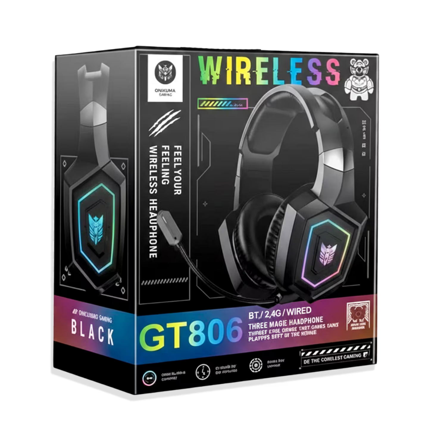 Diadema Gamer Onikuma GT806: Inalámbrica BT 5.4, Batería Infinita y RGB | NEGRA