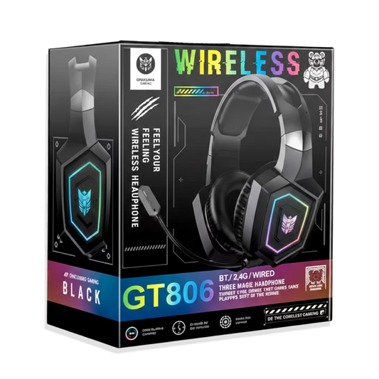 Diadema Gamer Onikuma GT806: Inalámbrica BT 5.4, Batería Infinita y RGB | NEGRA
