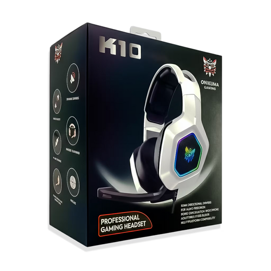 Diadema Gamer ONIKUMA K10 RGB Blanca - Audio Alta Fidelidad 50mm Micrófono Oculto