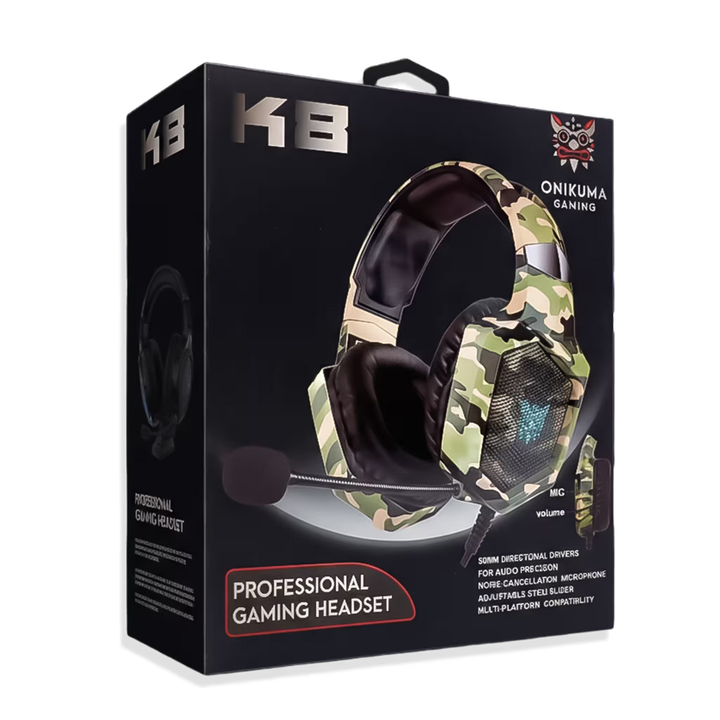 Diadema Gamer ONIKUMA K8 LED RGB Verde Camuflado - Micrófono 360°