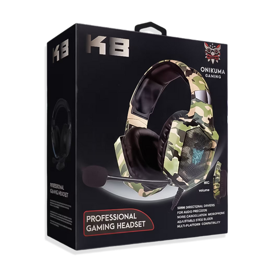Diadema Gamer ONIKUMA K8 LED RGB Verde Camuflado - Micrófono 360°
